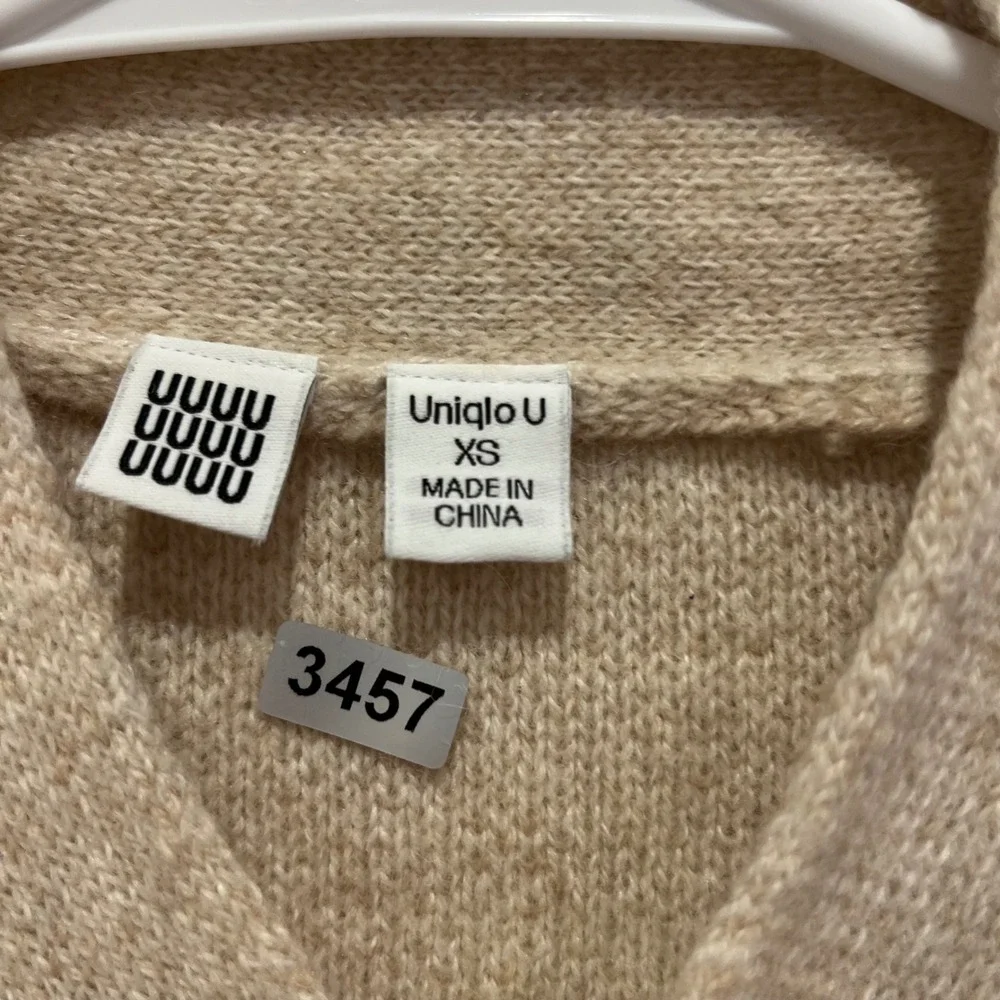 Uniqlo U Mens XS Beige Wool Blend Button Front Cardigan Sweater 405544
